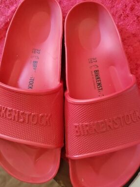 Birkenstock Coral Red Rubber Slide Sandals